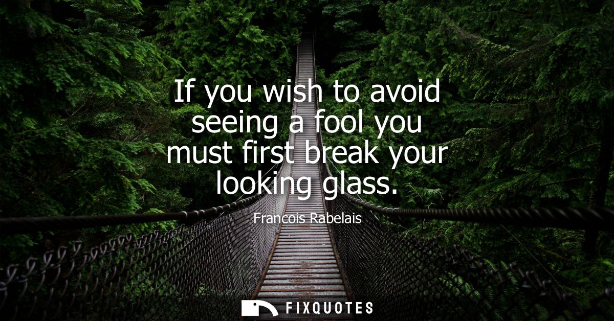 If you wish to avoid seeing a fool you must first break your looking glass
