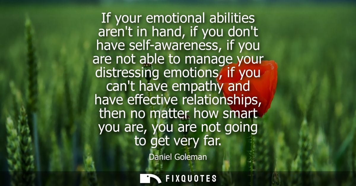 If your emotional abilities arent in hand, if you dont have self-awareness, if you are not able to manage your distressi