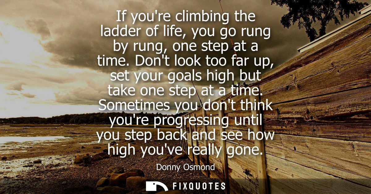 If youre climbing the ladder of life, you go rung by rung, one step at a time. Dont look too far up, set your goals high