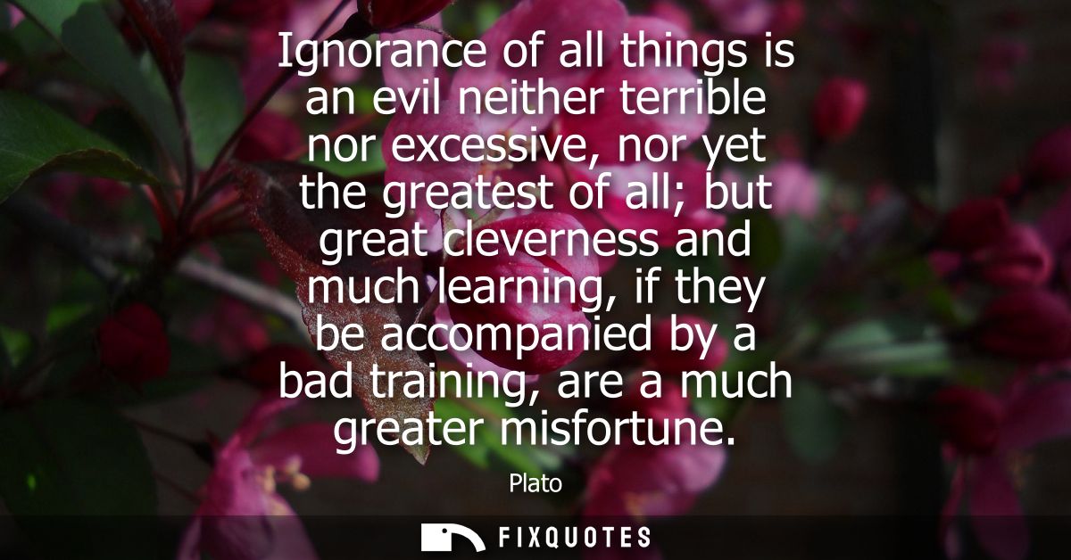 Ignorance of all things is an evil neither terrible nor excessive, nor yet the greatest of all but great cleverness and 