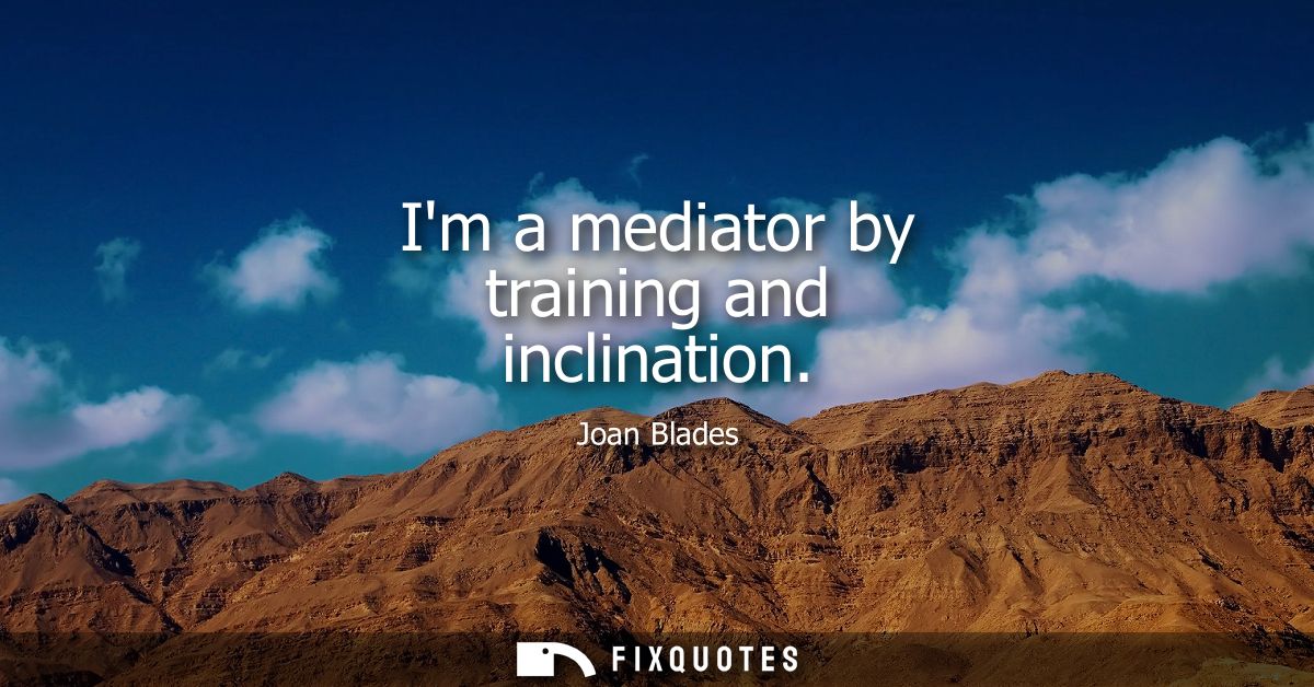 Im a mediator by training and inclination