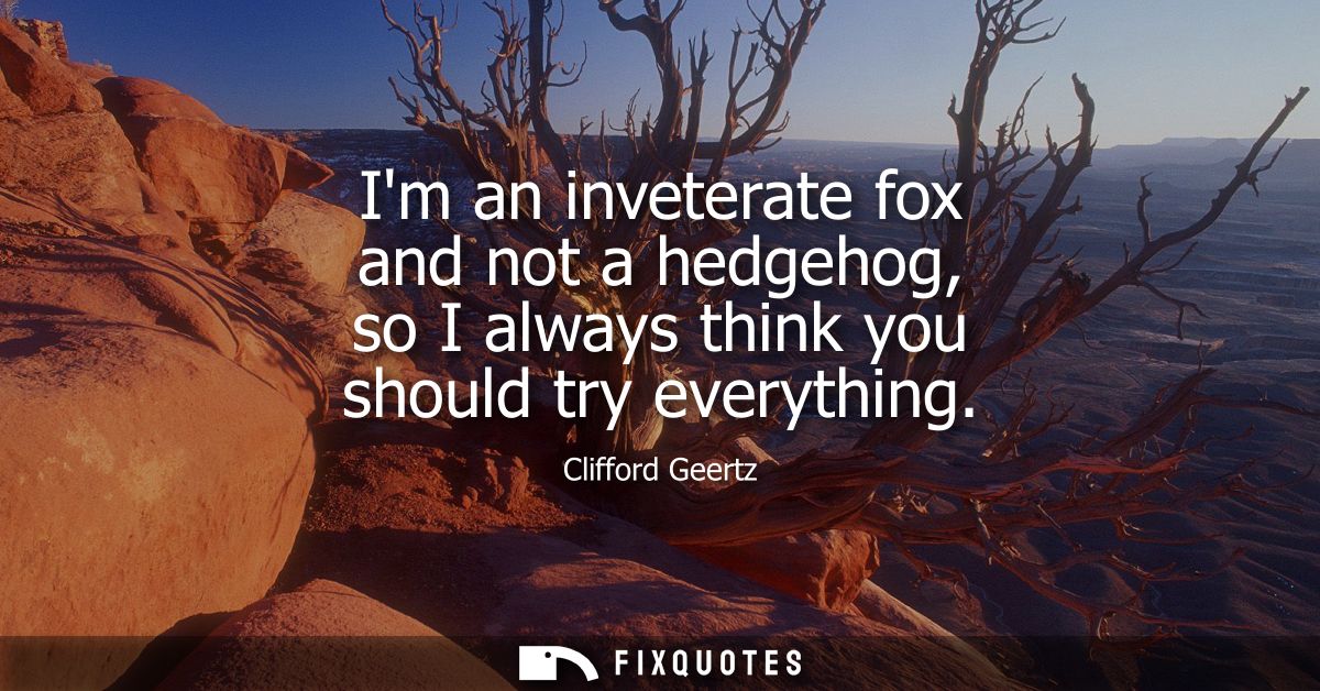 Im an inveterate fox and not a hedgehog, so I always think you should try everything