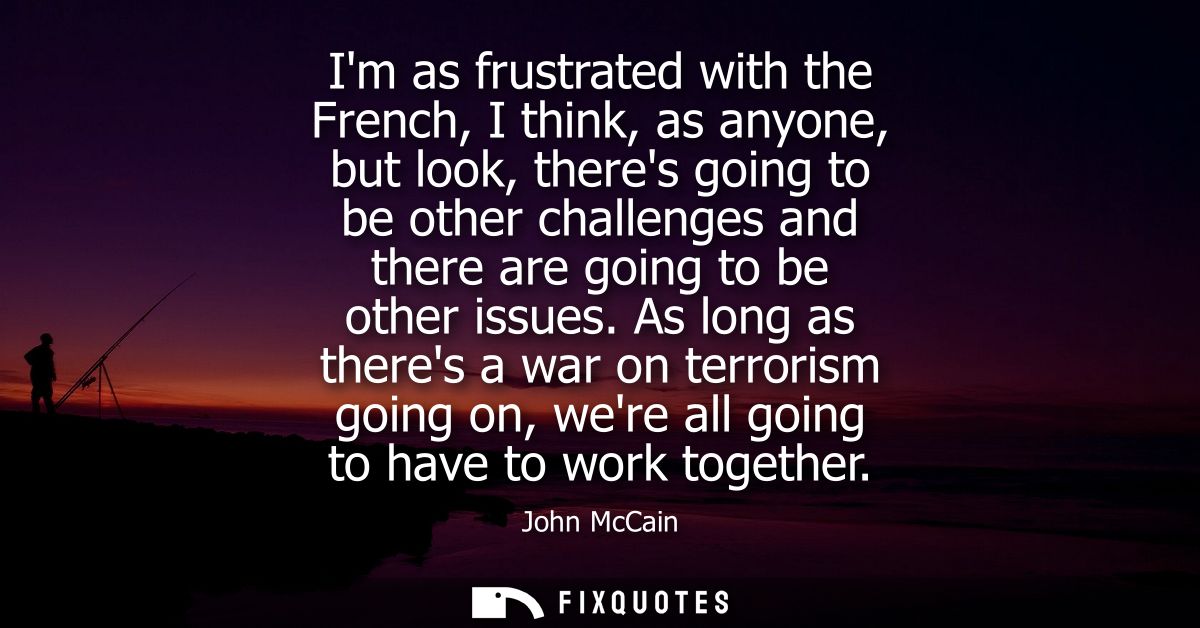Im as frustrated with the French, I think, as anyone, but look, theres going to be other challenges and there are going 