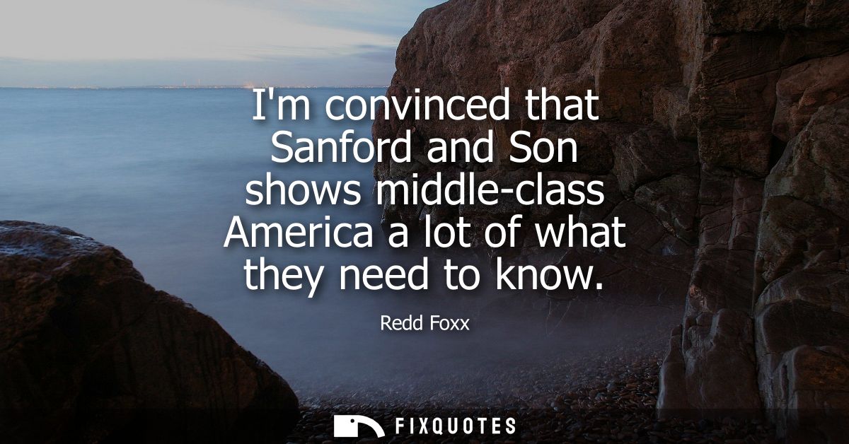 Im convinced that Sanford and Son shows middle-class America a lot of what they need to know