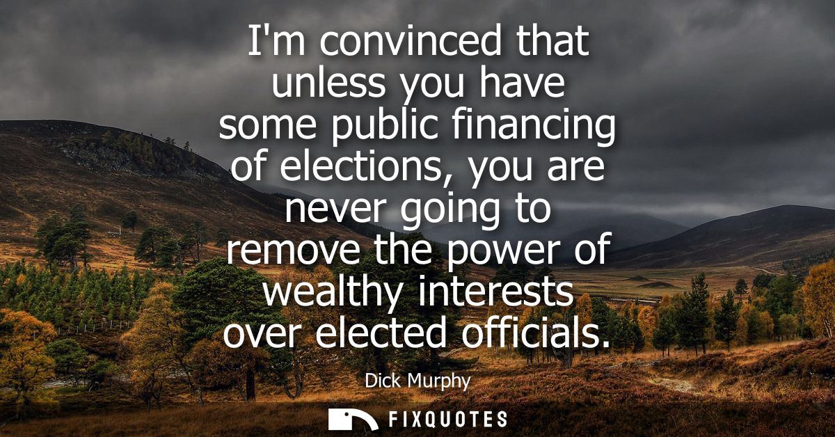 Im convinced that unless you have some public financing of elections, you are never going to remove the power of wealthy