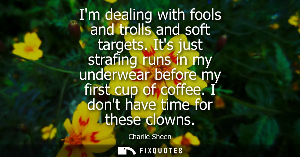 Im dealing with fools and trolls and soft targets. Its just strafing runs in my underwear before my first cup of coffee.