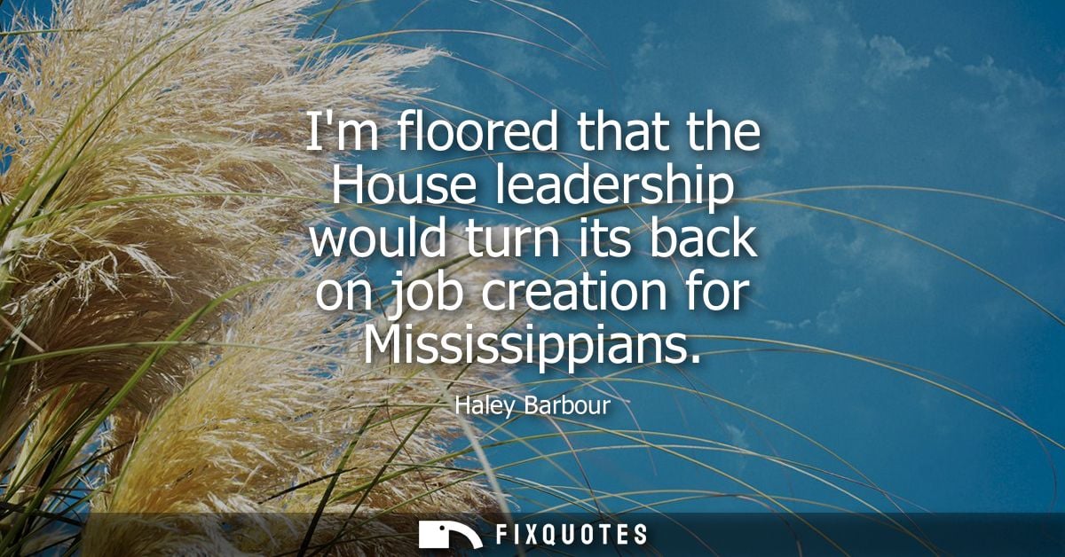 Im floored that the House leadership would turn its back on job creation for Mississippians