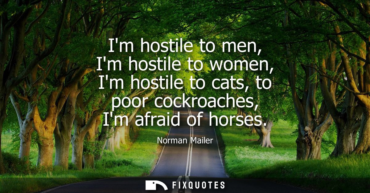 Im hostile to men, Im hostile to women, Im hostile to cats, to poor cockroaches, Im afraid of horses