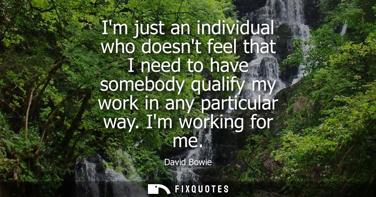 Im just an individual who doesnt feel that I need to have somebody qualify my work in any particular way. Im working for