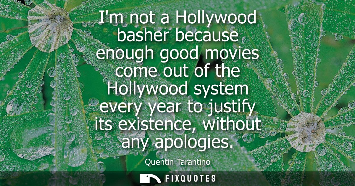 Im not a Hollywood basher because enough good movies come out of the Hollywood system every year to justify its existenc