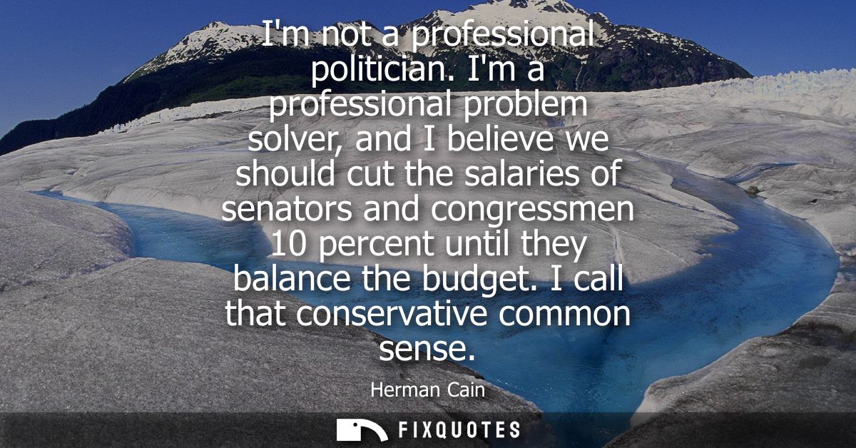 Im not a professional politician. Im a professional problem solver, and I believe we should cut the salaries of senators