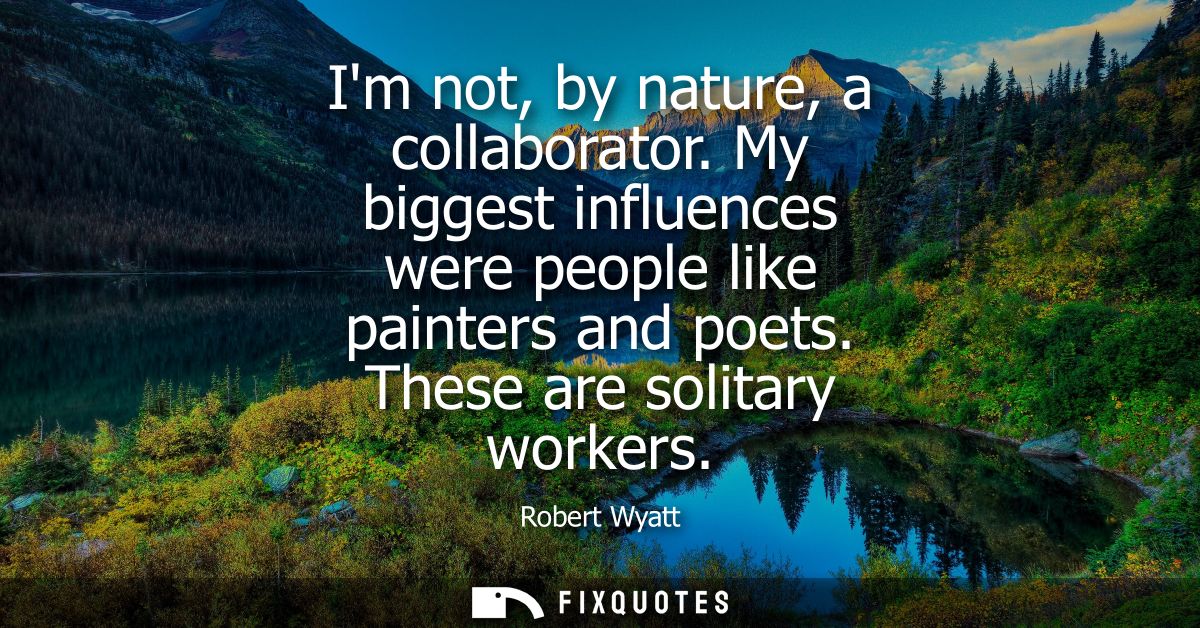 Im not, by nature, a collaborator. My biggest influences were people like painters and poets. These are solitary workers