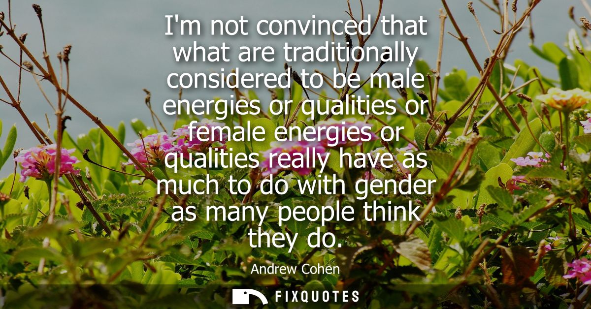 Im not convinced that what are traditionally considered to be male energies or qualities or female energies or qualities