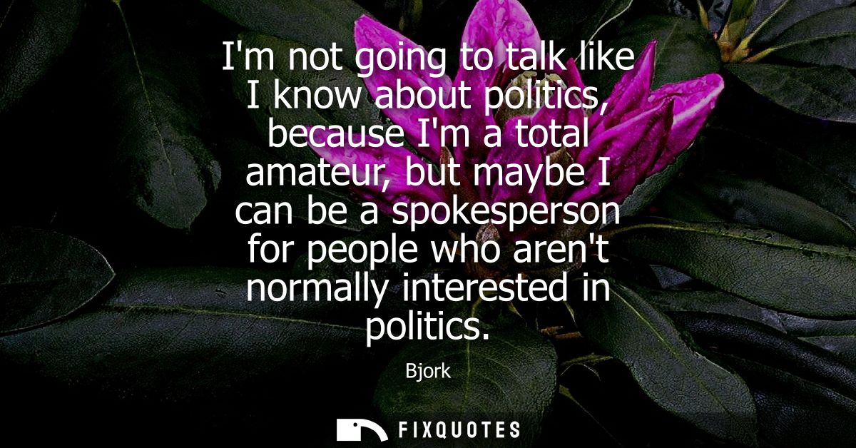 Im not going to talk like I know about politics, because Im a total amateur, but maybe I can be a spokesperson for peopl