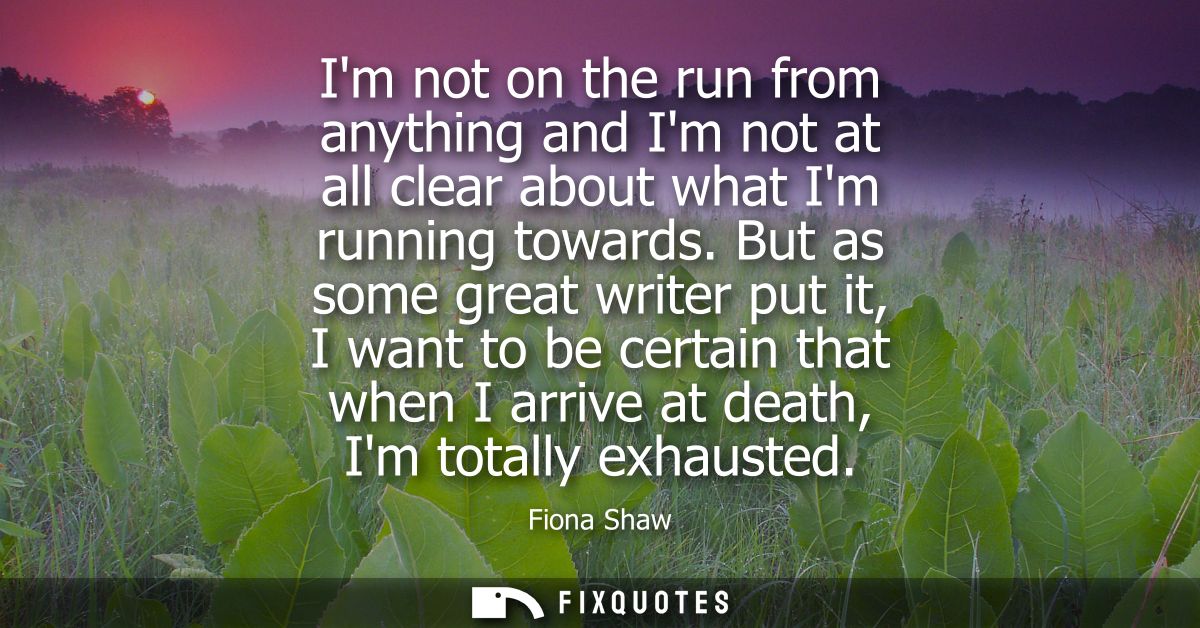 Im not on the run from anything and Im not at all clear about what Im running towards. But as some great writer put it, 