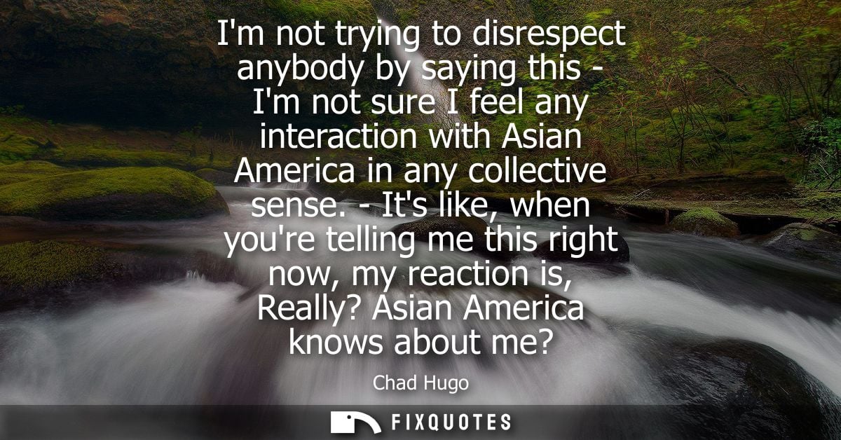 Im not trying to disrespect anybody by saying this - Im not sure I feel any interaction with Asian America in any collec