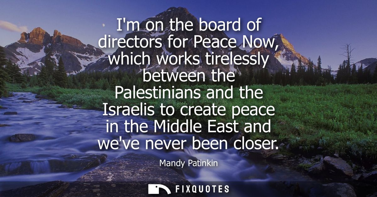 Im on the board of directors for Peace Now, which works tirelessly between the Palestinians and the Israelis to create p