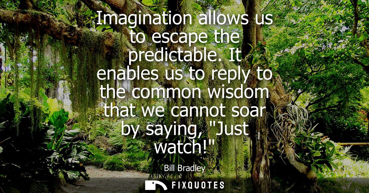 Imagination allows us to escape the predictable. It enables us to reply to the common wisdom that we cannot soar by sayi
