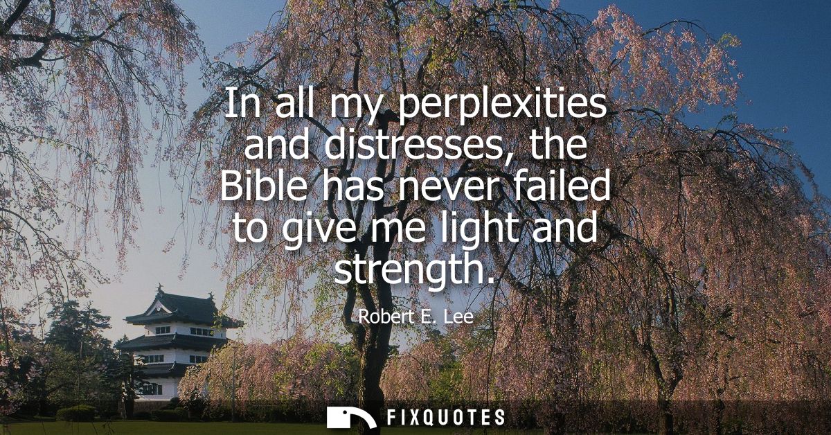 In all my perplexities and distresses, the Bible has never failed to give me light and strength