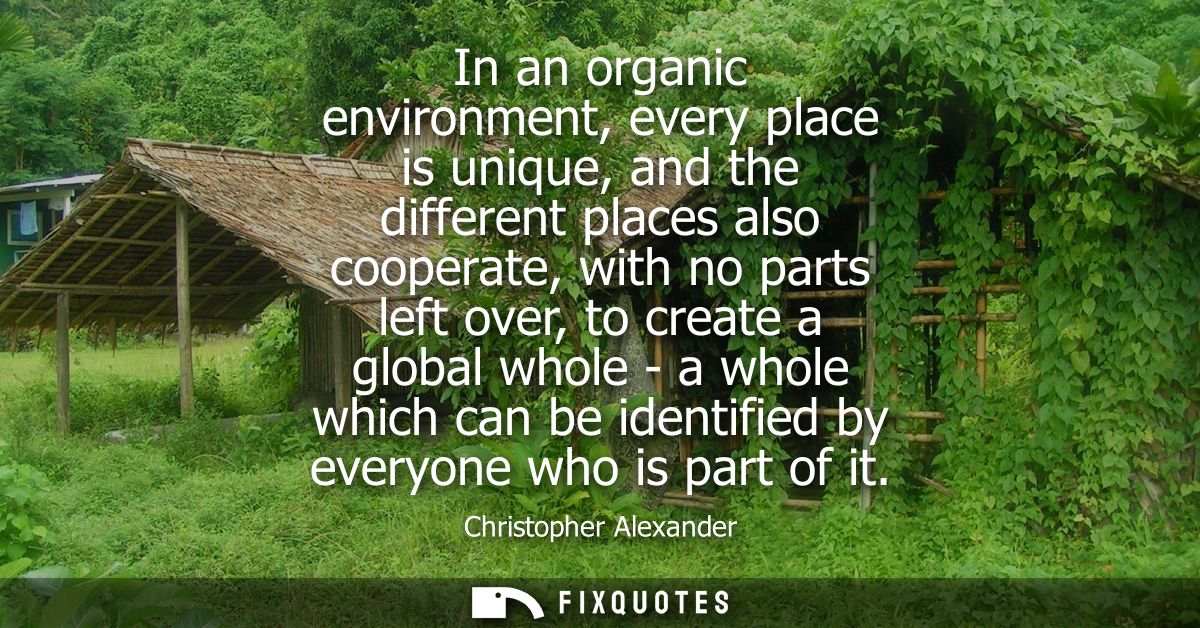In an organic environment, every place is unique, and the different places also cooperate, with no parts left over, to c