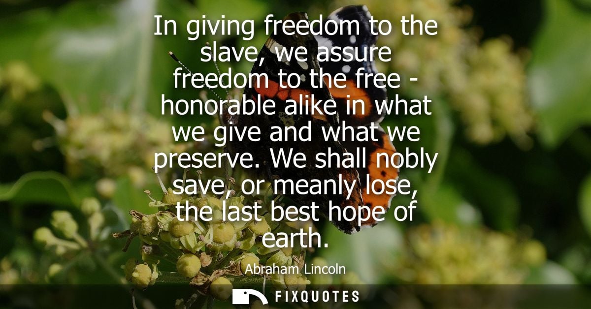 In giving freedom to the slave, we assure freedom to the free - honorable alike in what we give and what we preserve.