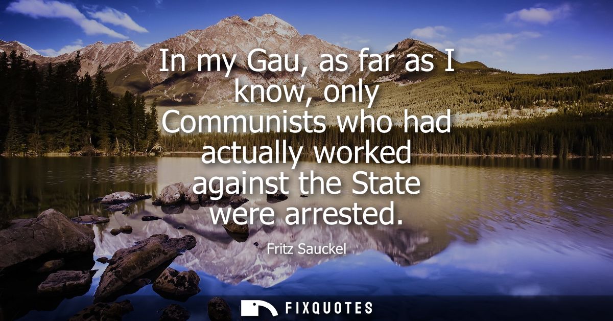 In my Gau, as far as I know, only Communists who had actually worked against the State were arrested