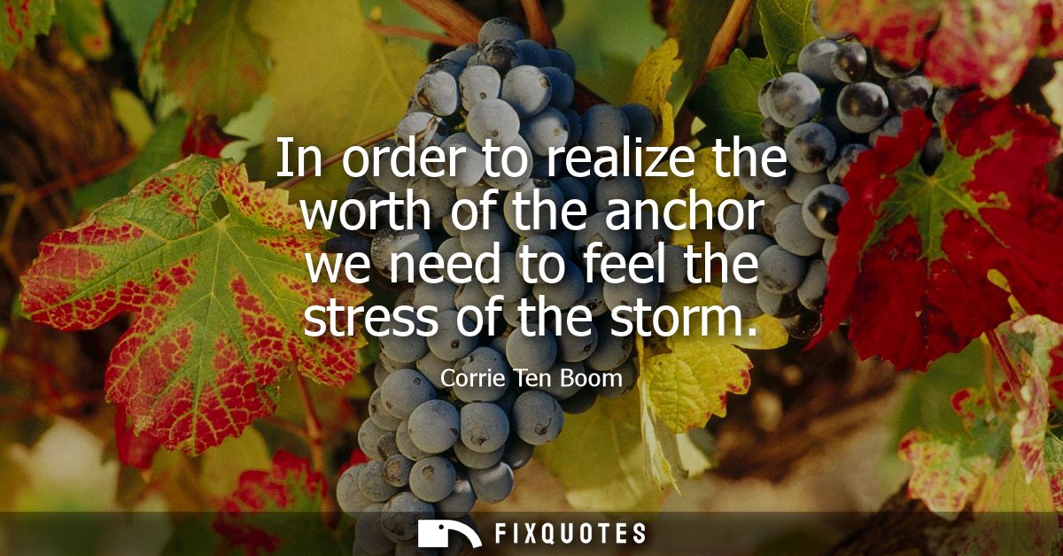 In order to realize the worth of the anchor we need to feel the stress of the storm