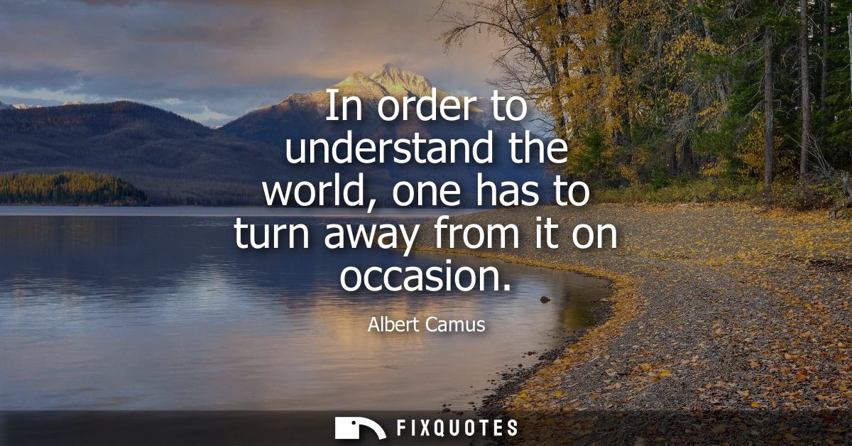 In order to understand the world, one has to turn away from it on occasion - Albert Camus