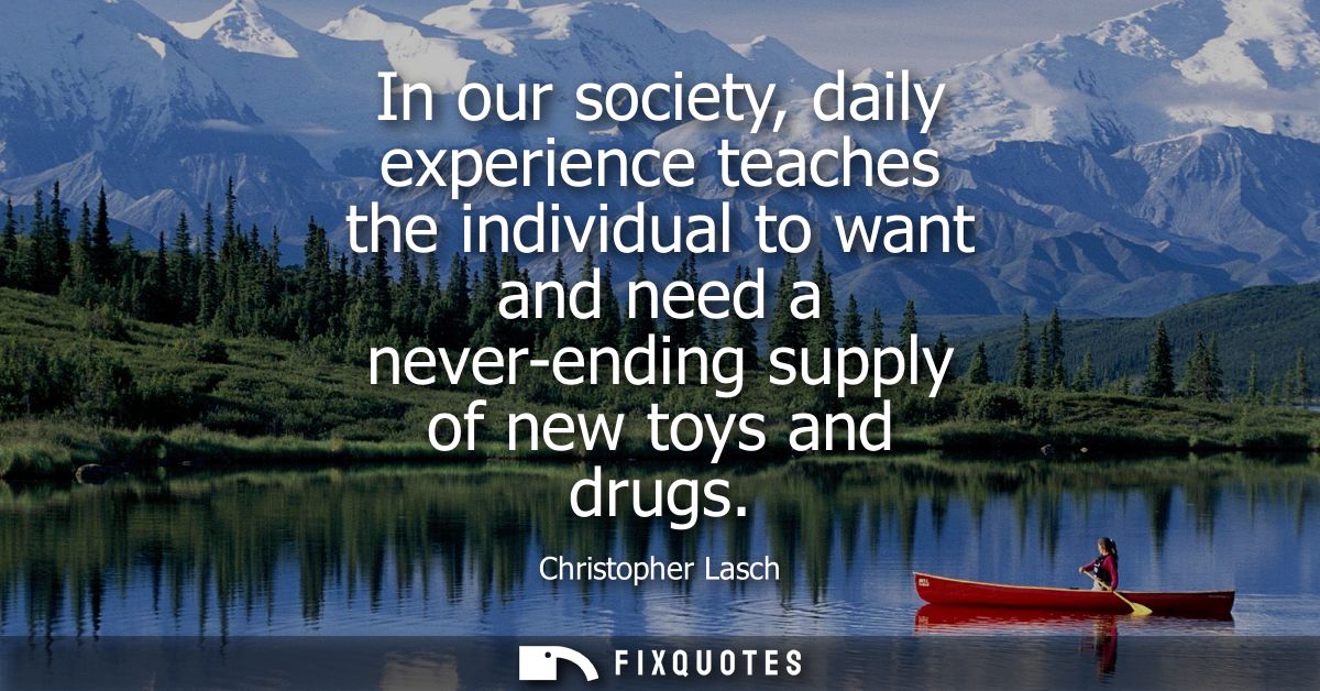 In our society, daily experience teaches the individual to want and need a never-ending supply of new toys and drugs