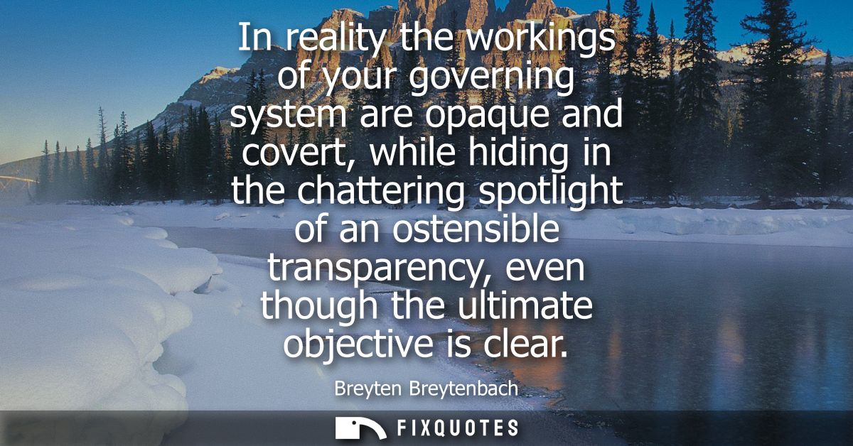 In reality the workings of your governing system are opaque and covert, while hiding in the chattering spotlight of an o