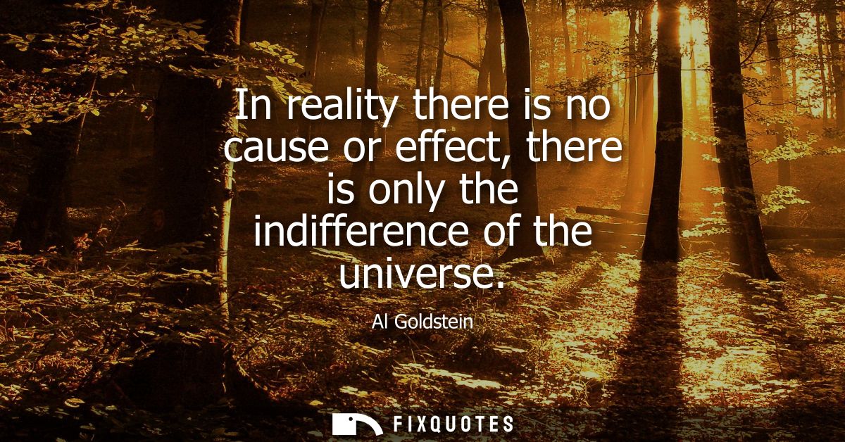 In reality there is no cause or effect, there is only the indifference of the universe