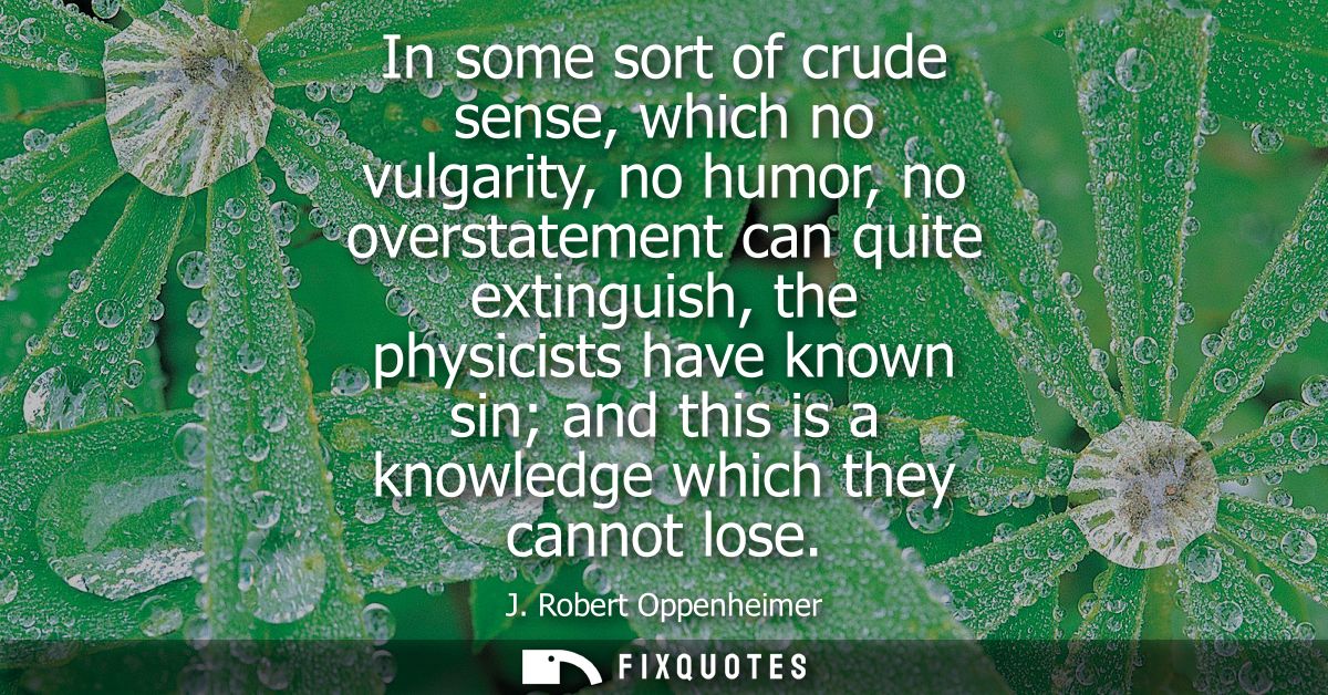 In some sort of crude sense, which no vulgarity, no humor, no overstatement can quite extinguish, the physicists have kn