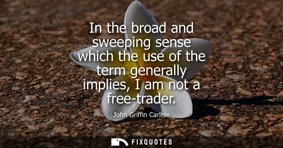In the broad and sweeping sense which the use of the term generally implies, I am not a free-trader