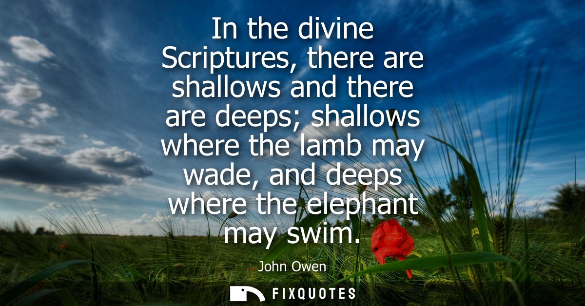 In the divine Scriptures, there are shallows and there are deeps shallows where the lamb may wade, and deeps where the e