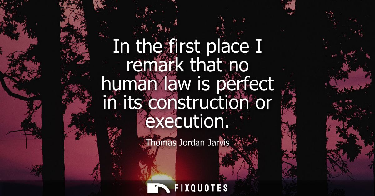 In the first place I remark that no human law is perfect in its construction or execution