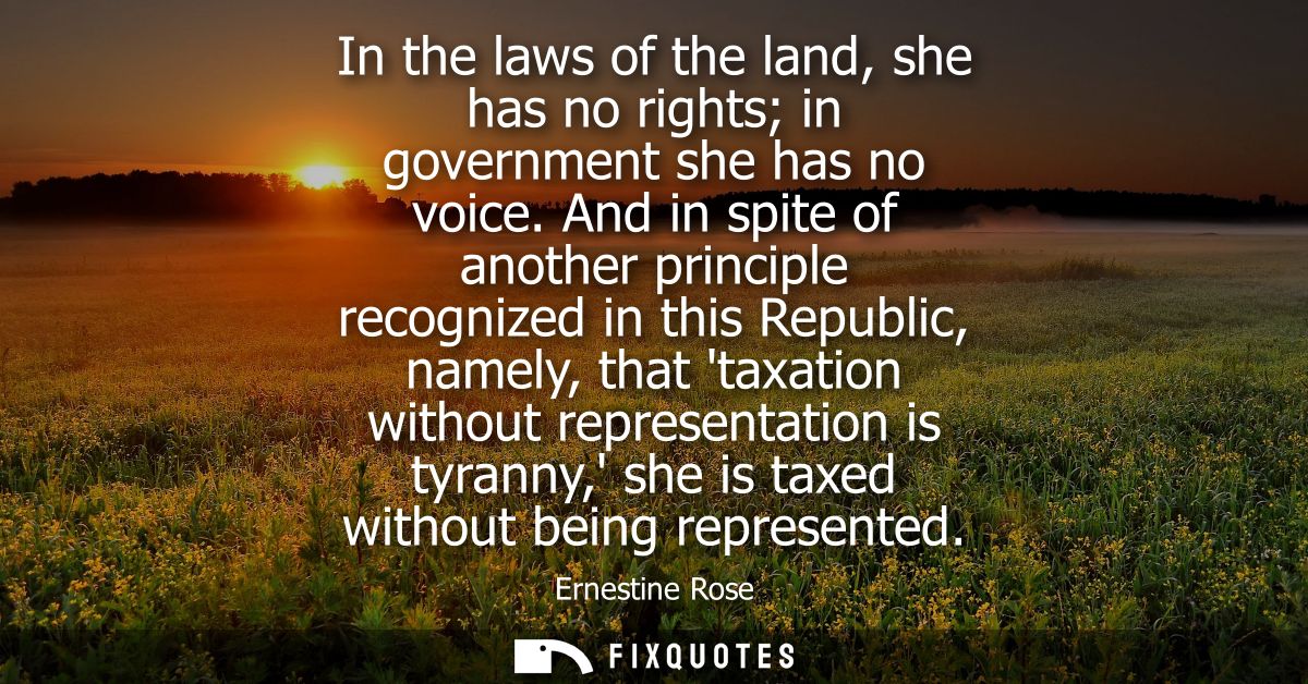 In the laws of the land, she has no rights in government she has no voice. And in spite of another principle recognized 