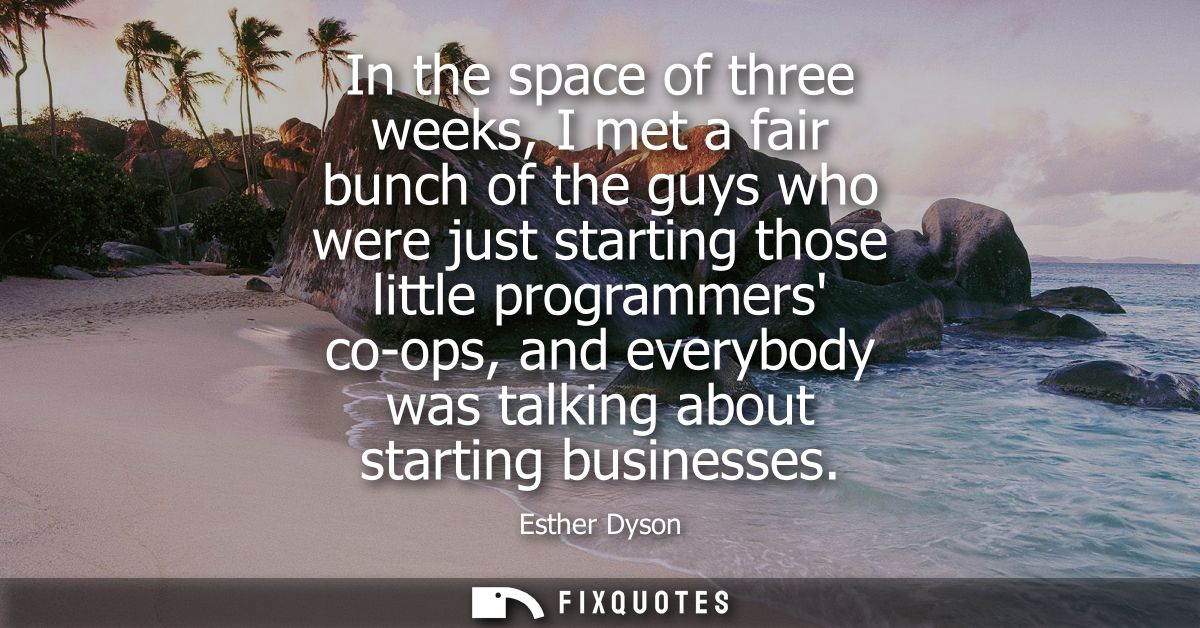 In the space of three weeks, I met a fair bunch of the guys who were just starting those little programmers co-ops, and 