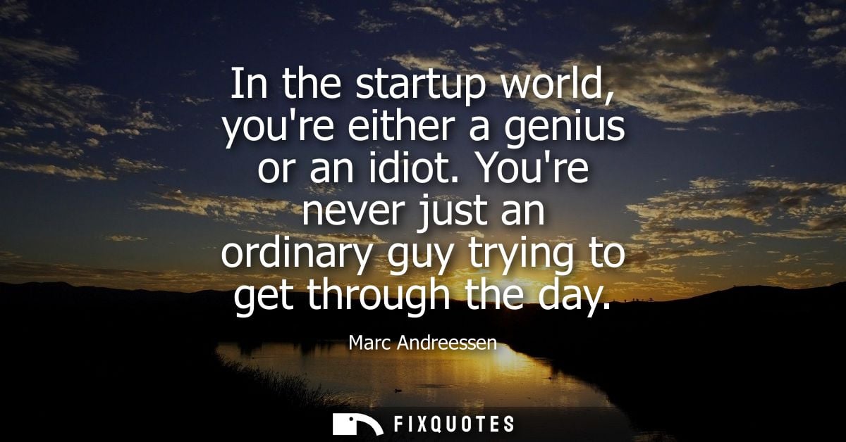 In the startup world, youre either a genius or an idiot. Youre never just an ordinary guy trying to get through the day