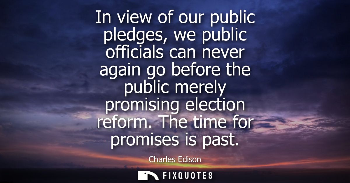 In view of our public pledges, we public officials can never again go before the public merely promising election reform