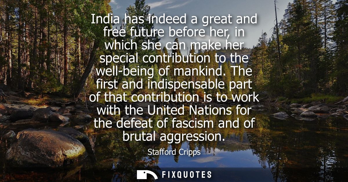 India has indeed a great and free future before her, in which she can make her special contribution to the well-being of