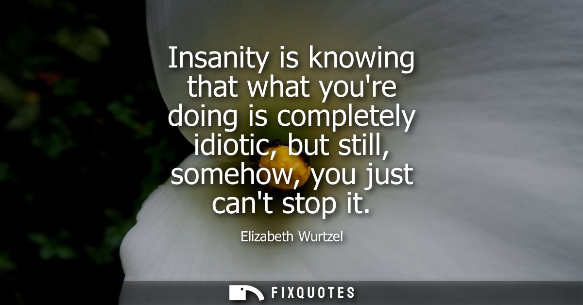 Insanity is knowing that what youre doing is completely idiotic, but still, somehow, you just cant stop it