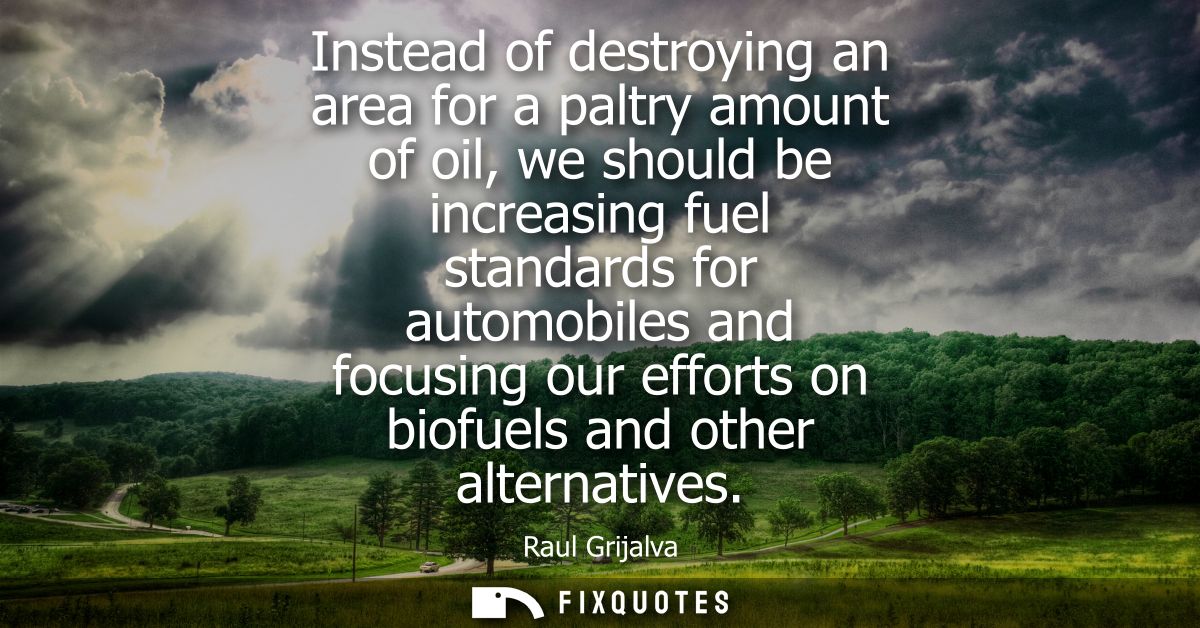 Instead of destroying an area for a paltry amount of oil, we should be increasing fuel standards for automobiles and foc