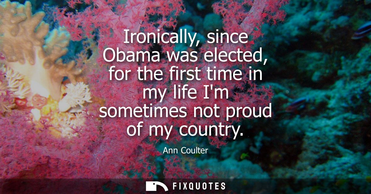 Ironically, since Obama was elected, for the first time in my life Im sometimes not proud of my country