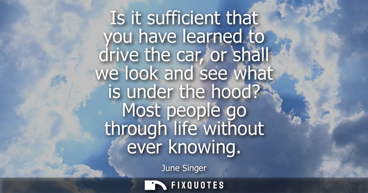 Is it sufficient that you have learned to drive the car, or shall we look and see what is under the hood? Most people go