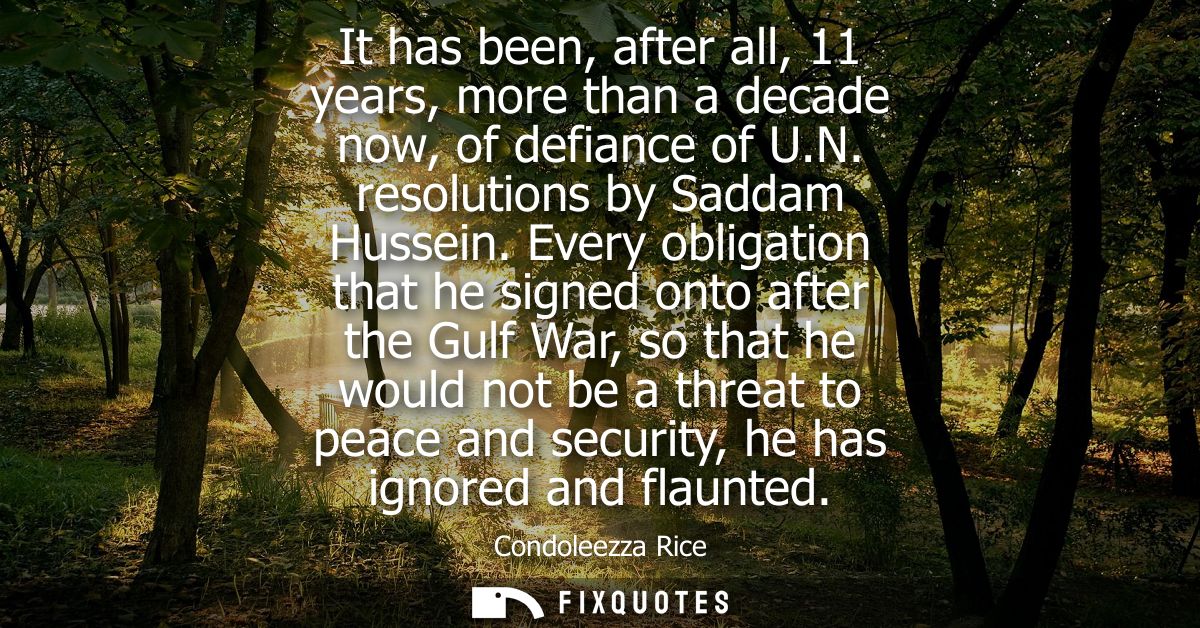It has been, after all, 11 years, more than a decade now, of defiance of U.N. resolutions by Saddam Hussein.