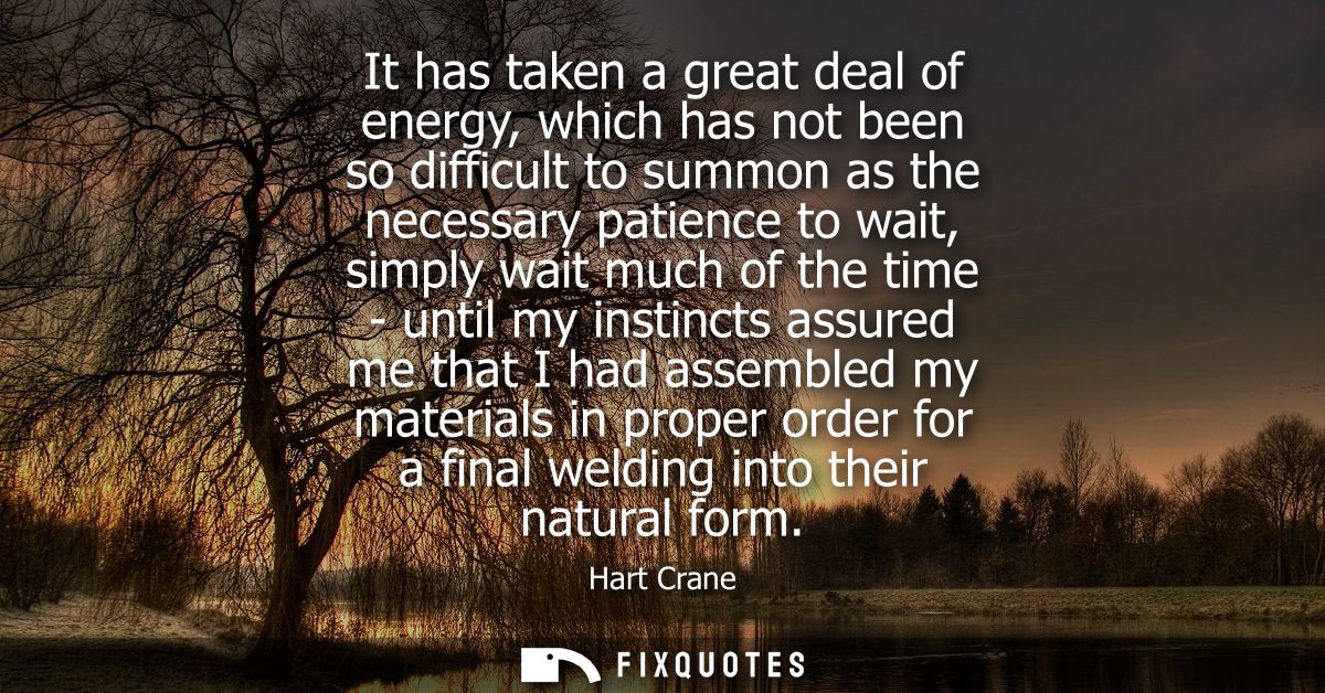It has taken a great deal of energy, which has not been so difficult to summon as the necessary patience to wait, simply