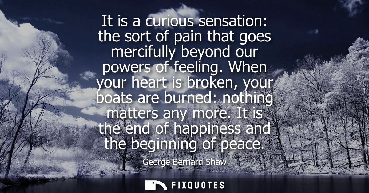 It is a curious sensation: the sort of pain that goes mercifully beyond our powers of feeling. When your heart is broken