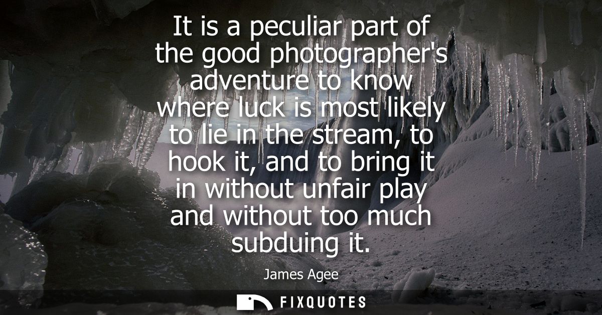It is a peculiar part of the good photographers adventure to know where luck is most likely to lie in the stream, to hoo