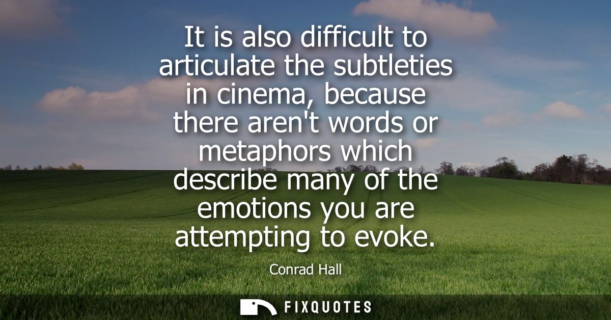 It is also difficult to articulate the subtleties in cinema, because there arent words or metaphors which describe many 