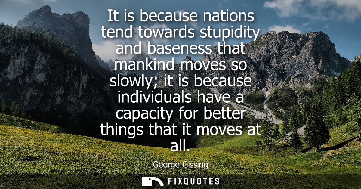 It is because nations tend towards stupidity and baseness that mankind moves so slowly it is because individuals have a 